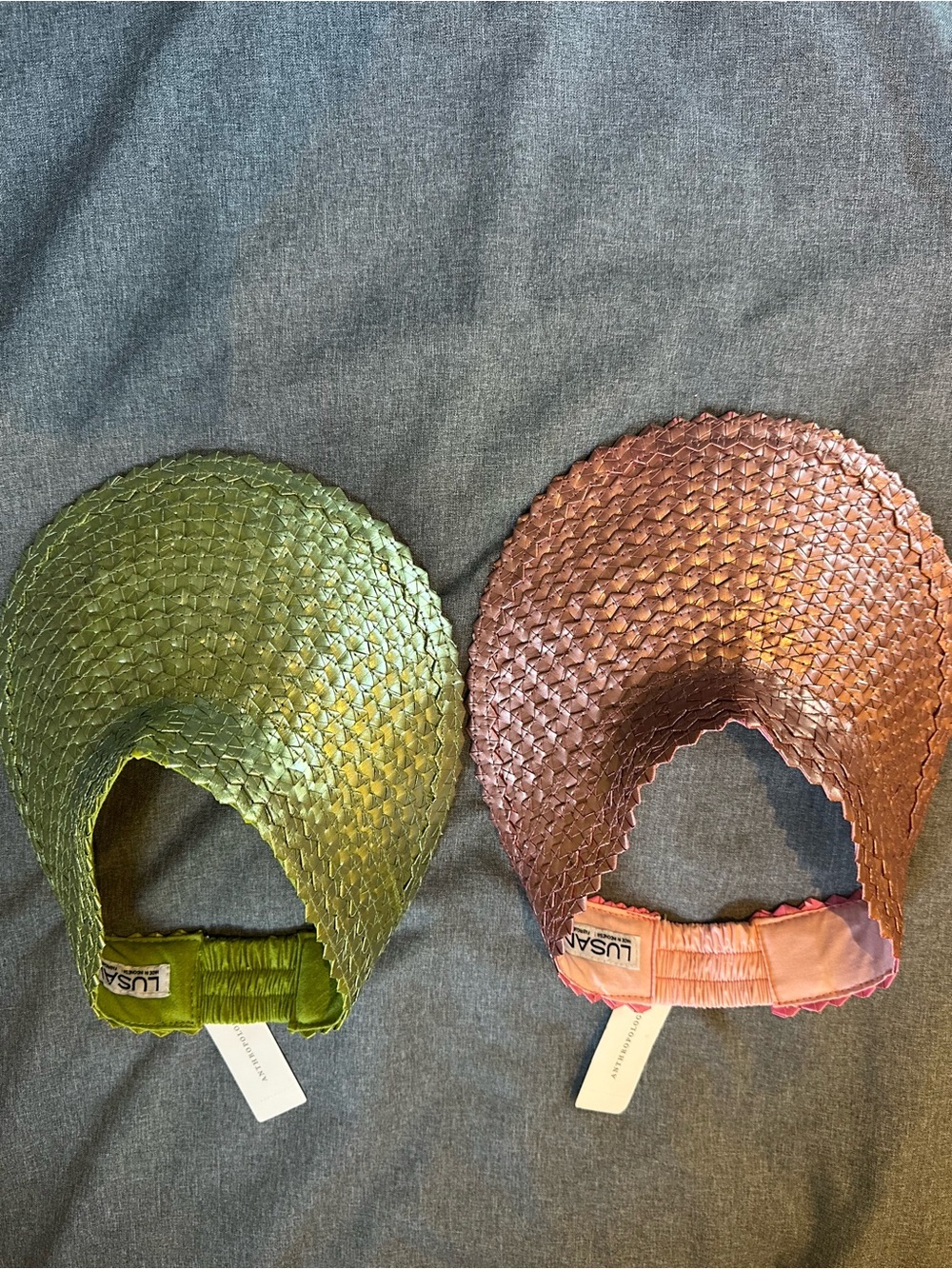 Lusana Metallic Woven Sun Visors - Green and Pink